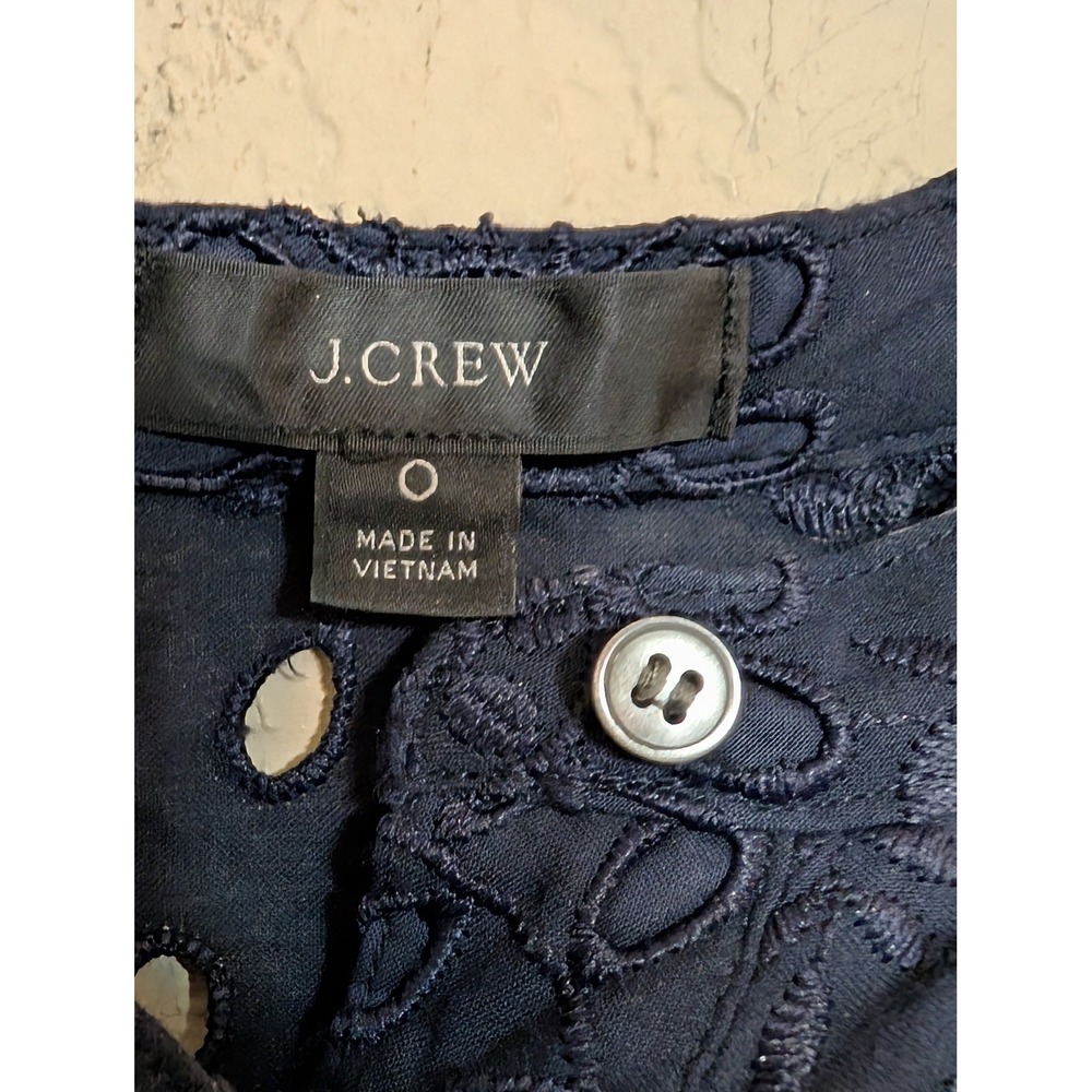 J. Crew Navy Blue Eyelet Flutter‎ Sleeve Dress Women's Size 0 - Picture 4 of 4
